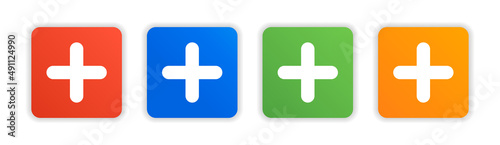 Plus icon set. Add symbol vector in colorful design.