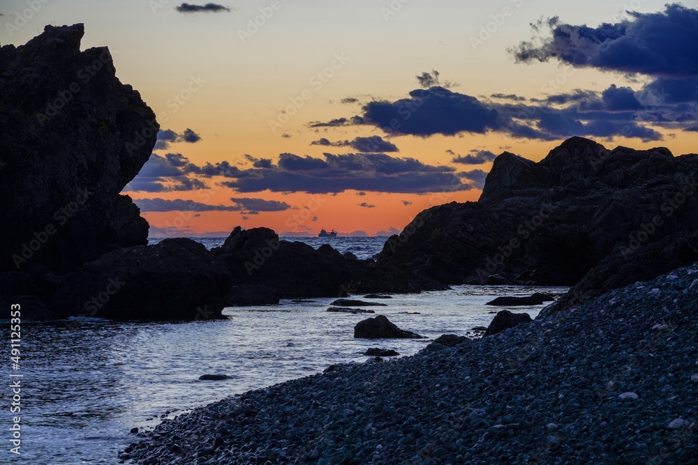 室戸岬の海岸で見た日没後の情景＠高知