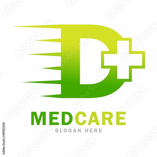 Abstract letter D plus with medical fast vector design logo. this is cross or plus for symbol health logo