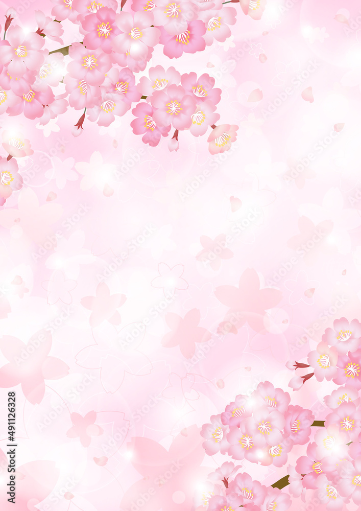 ピンクキラキラ背景の桜ベクターイラスト素材