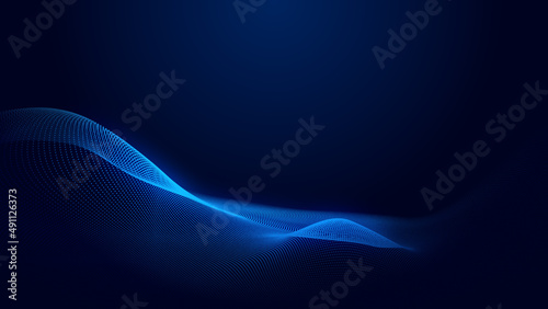 Abstract dot blue wave gradient texture technology background.