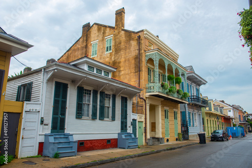Historic residential buildings on 811 Dauphine Street near St Ann Street in French Quarter in New Orleans, Louisiana LA, USA.