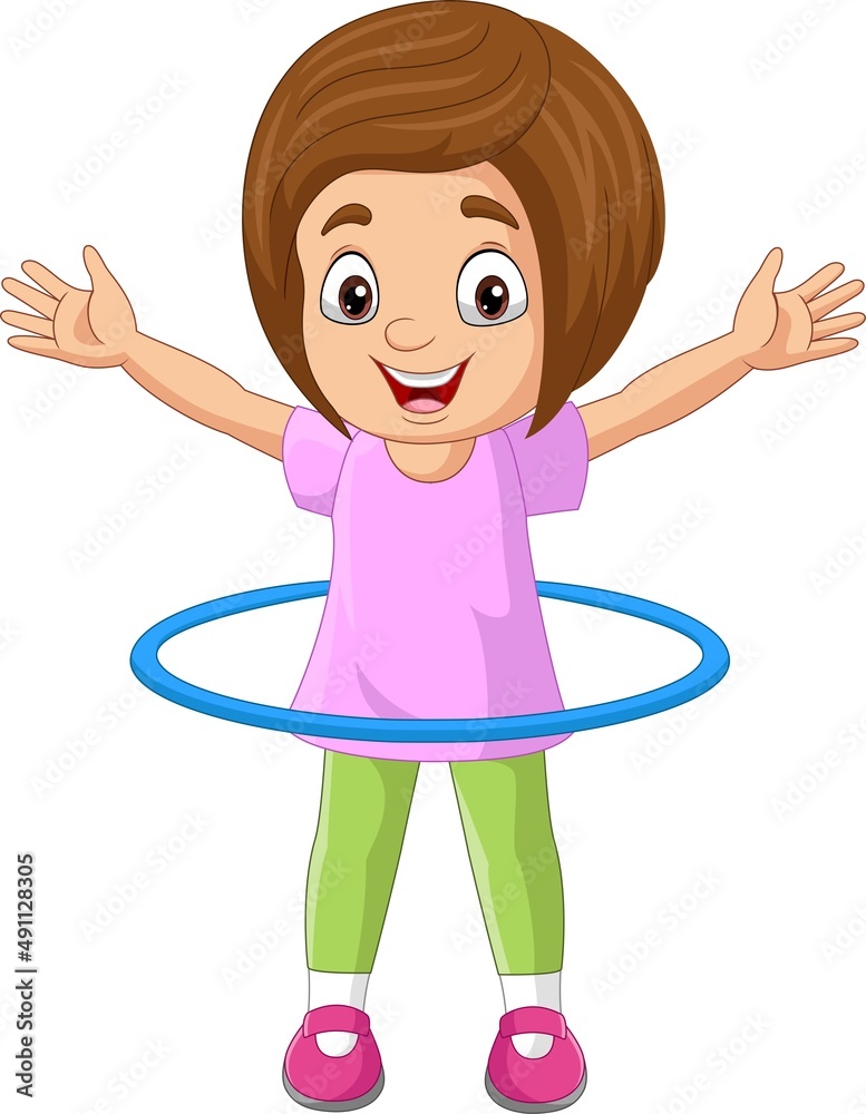 Cartoon little girl twirling hula hoop Cartoon little girl twirling hula hoop