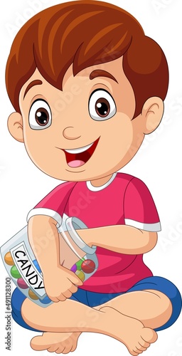 Cartoon little boy with candy balls