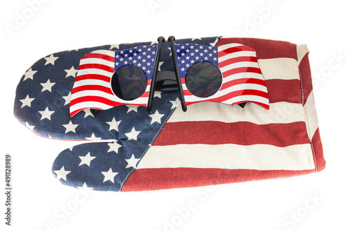 Fototapeta Naklejka Na Ścianę i Meble -  Glasses stripes American flag On white background