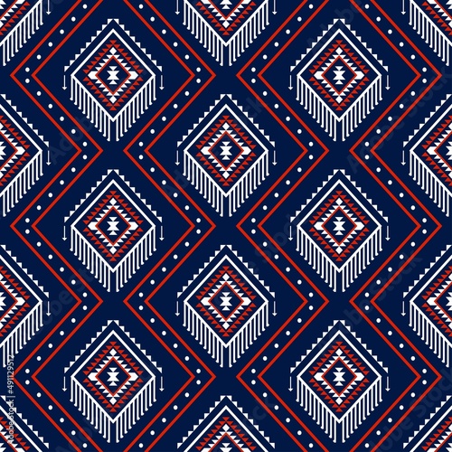 Geometric ethnic oriental seamless pattern traditional Design for background,carpet,wallpaper.clothing,wrapping,Batik fabric,Vector illustration.embroidery style - Sadu, sadou, sadow or sado