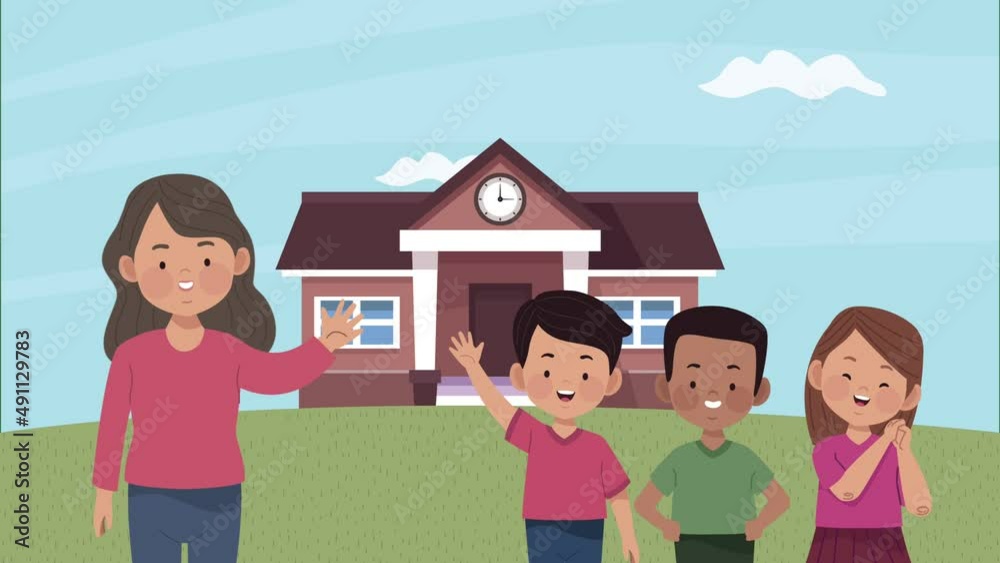 back to school animation with teacher and boys back to school animation with teacher and boys
