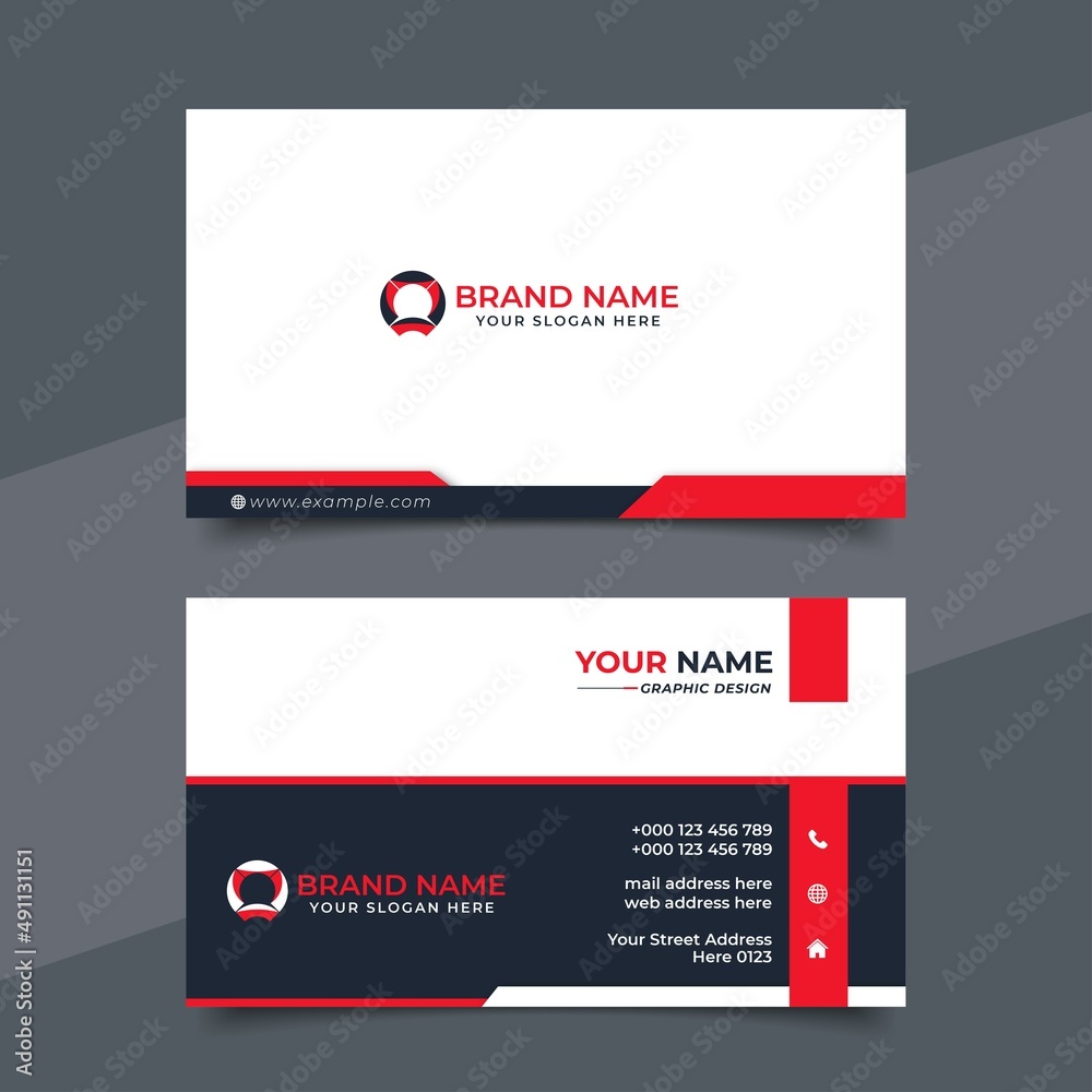 Red modern creative business card and name card, horizontal simple clean template vector design