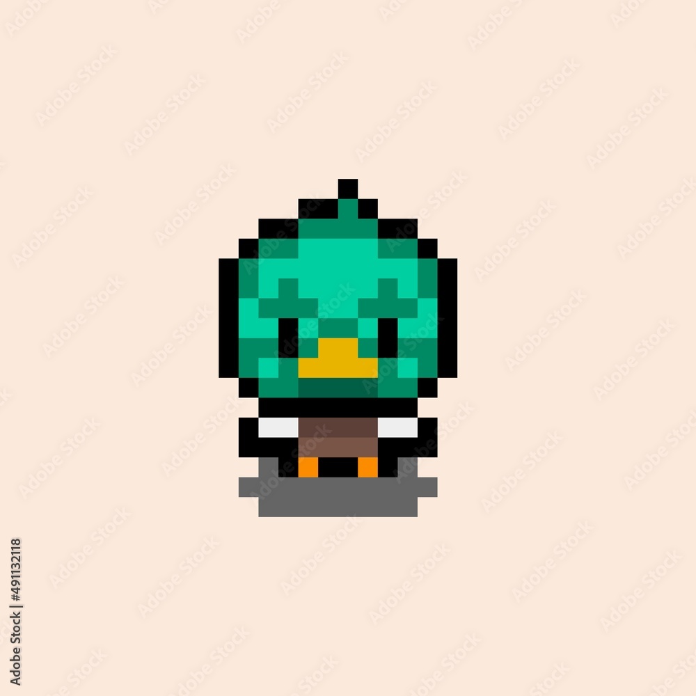 Pixel art little duck cartoon. Cute duck. Animal pixel art game ...
