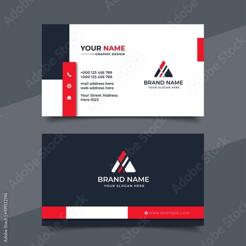 Red modern creative business card and name card, horizontal simple clean template vector design