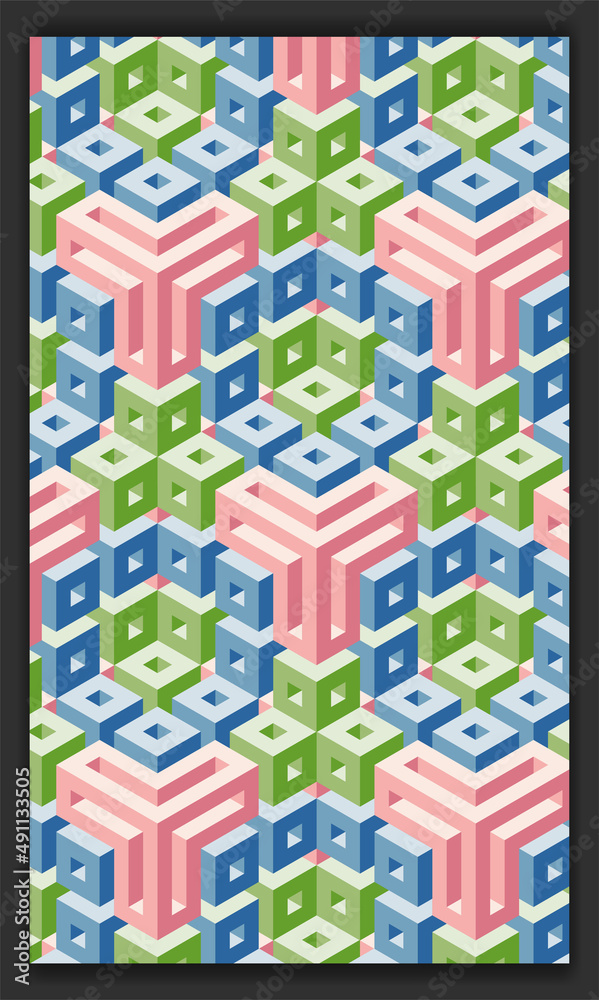 3d isometric pattern vector in soft or pastel colors, 3d cubes abstract background