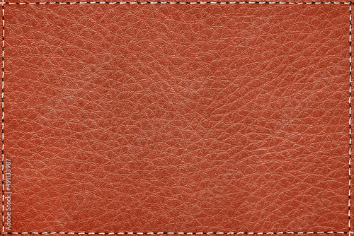 Foto Stitched leather seam frame brown color texture background