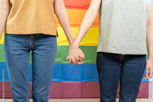 LGBT. Lesbian couple hold hands. Friend or girlfriend has a good relationship with each other is ready to walk and live together.