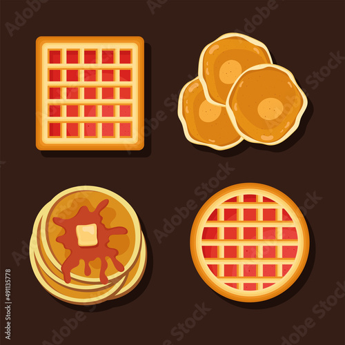 four pancakes and waffles