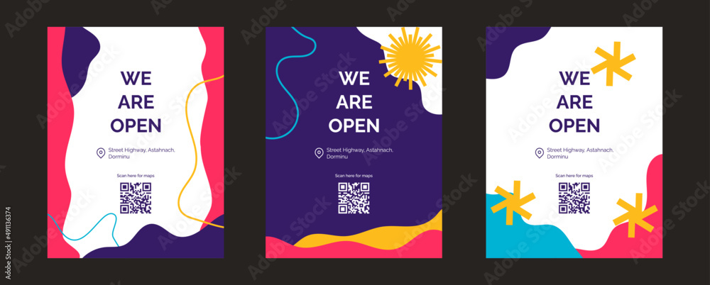 Template, flyer, poster. Modern flyer, and poster with wave shapes and flower with nice colors. Abstract background, vector set, template set, flyer set, and poster set.