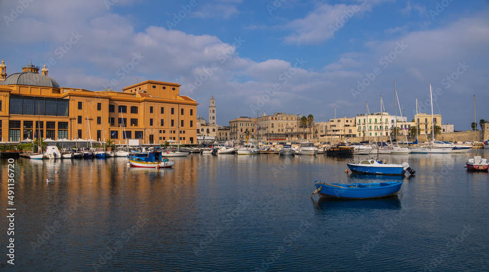 Fishing boats in the harbor of Bari at the Italian coast - travel photography