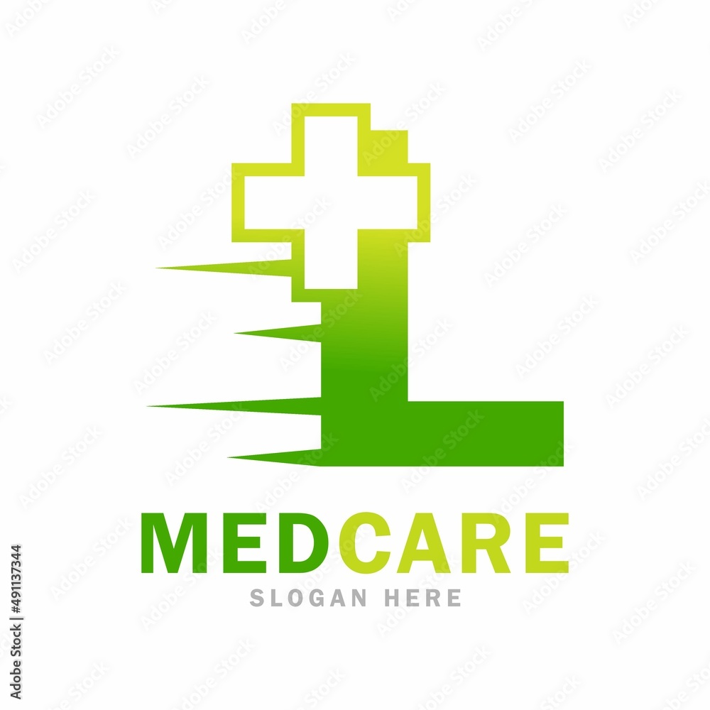 Fototapeta premium Abstract letter L plus with medical fast vector design logo. this is cross or plus for symbol health logo