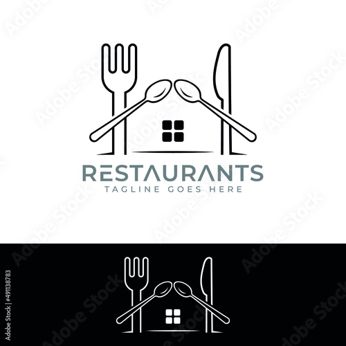restaurant logo design template  spoon fork knife restaurant house