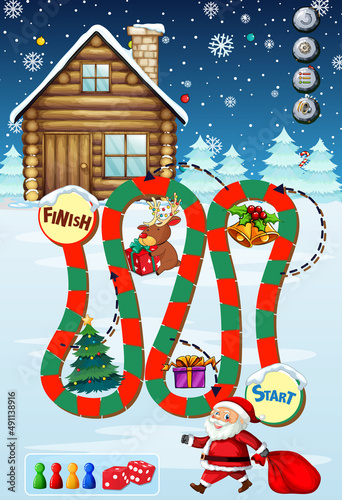 Snake and ladders game template in Christmas theme
