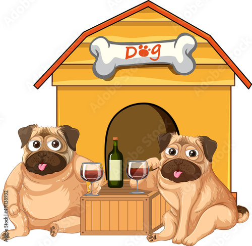 A puppy outside the doghouse