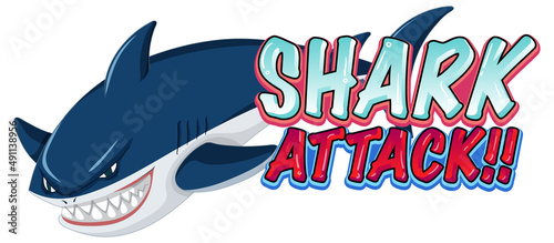 A Marine logo with big blue shark and Shark attack text