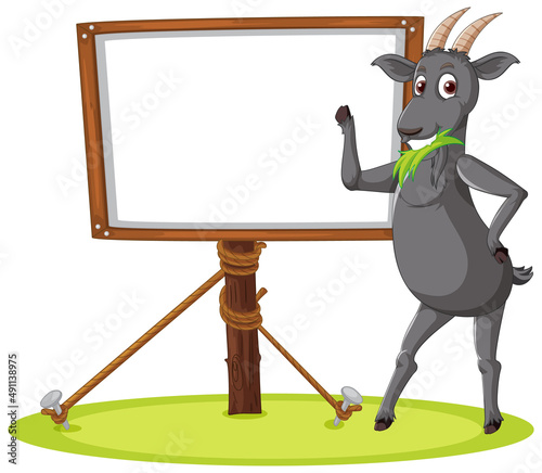 Isolated wooden banner with goat