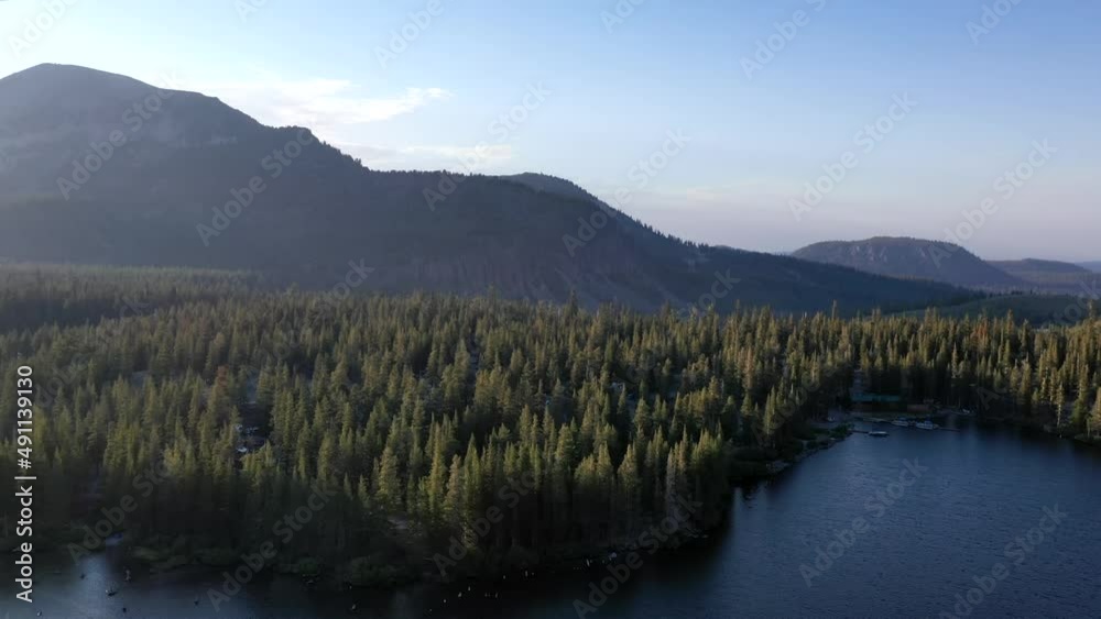 Flying Towards Dense Forest And Mountains In Lake Tahoe In The United States of America. Aerial Shot Flying Towards Dense Forest And Mountains In Lake Tahoe In The United States of America. Aerial Shot