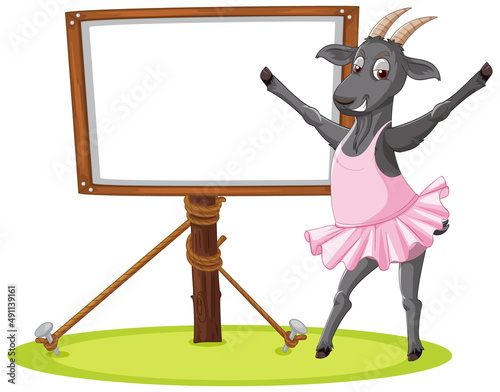 Isolated wooden banner with goat