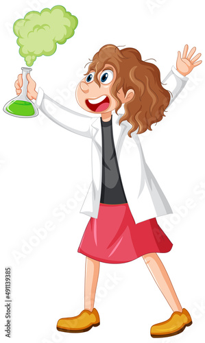 A chemist holding beaker on white background