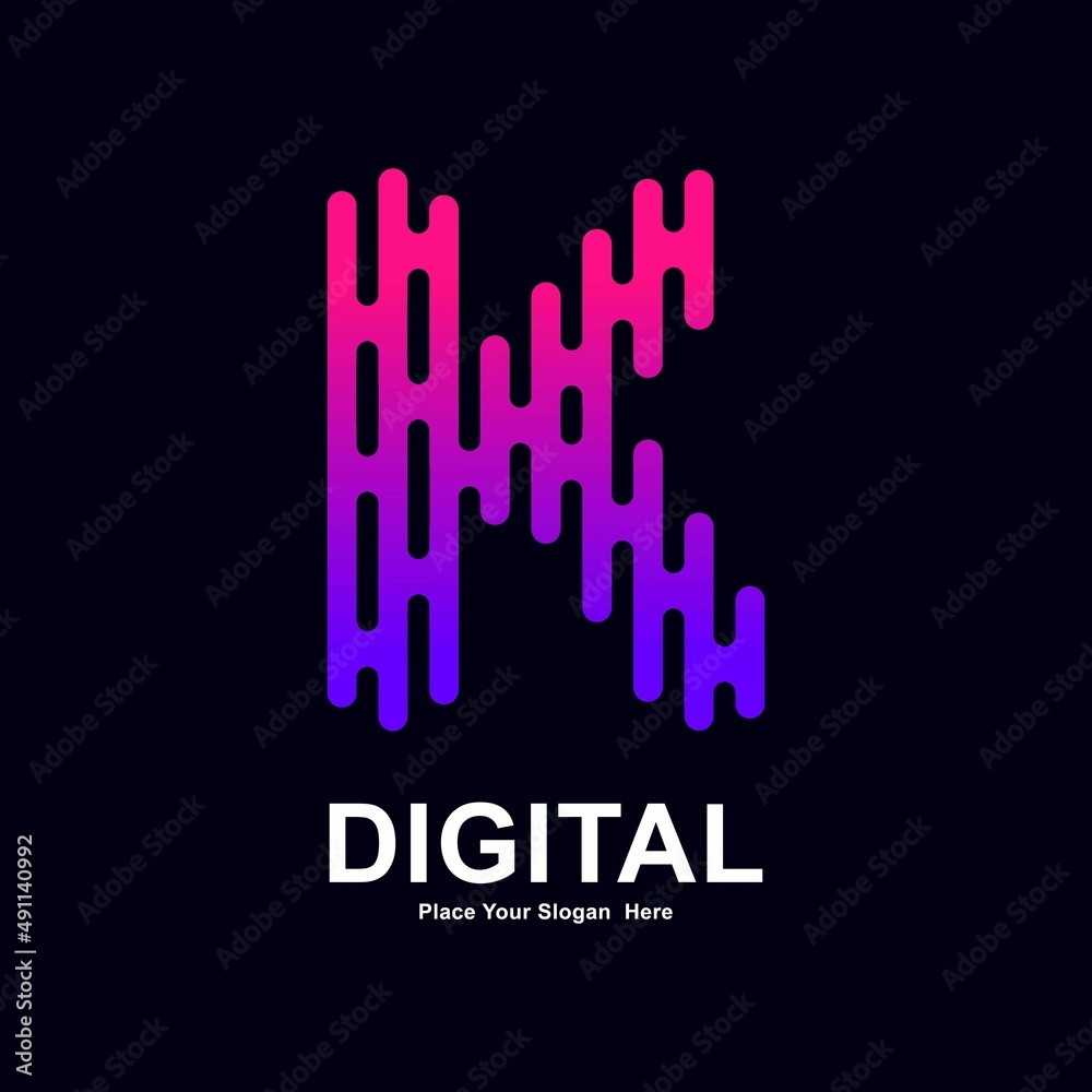 Obraz premium Abstract letter K modern line and digital vector logo design. Suitable for typography technology electronic, geometric technology font and modern futuristic design 