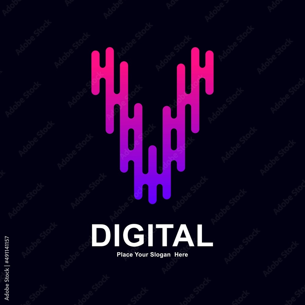 Abstract letter V modern line and digital vector logo design. Suitable ...