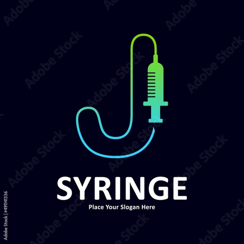 Abstract Letter J in shape of syringe design vector logo. Suitable for initial health and immunization symbol 