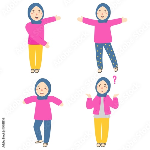 Illustration of young muslim women wearing hijab in various styles