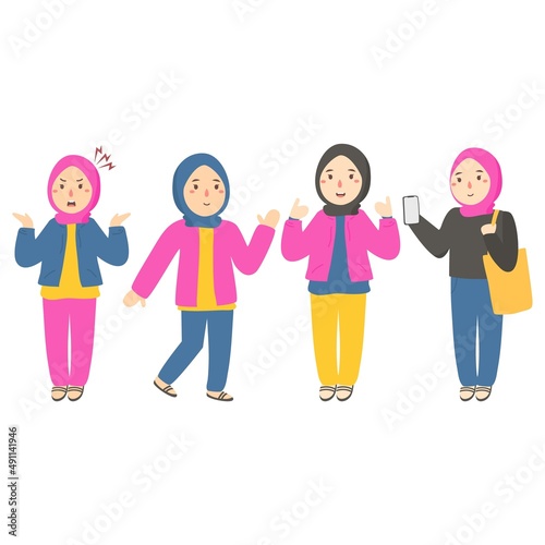 Illustration of young muslim women