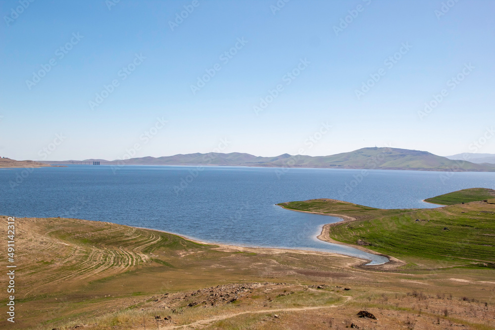 San Louis Reservoir showing drought water levels San Louis Reservoir showing drought water levels