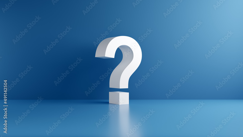 White question mark symbol on blue background. Problem, solution, confusion counseling - obrazy, fototapety, plakaty 