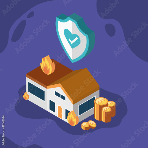 home fire insurance, isometric