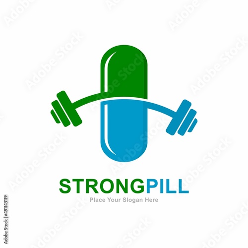 Strong pill logo vector design. Suitable for pill or barbell symbol, health and fitness