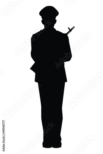 Soldier silhouette vector isolated on white background, military man in parade.