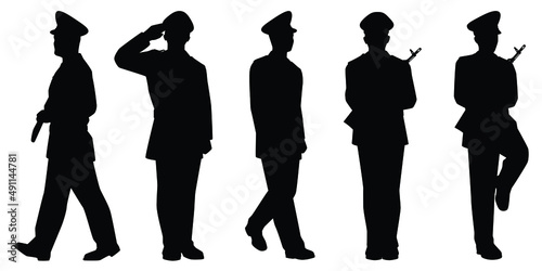 Soldier silhouette vector isolated on white background, military man in parade.