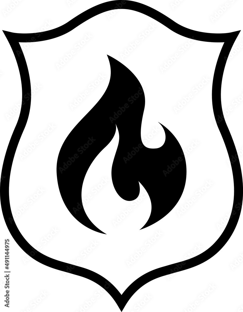 Shield with fire sign. Vector fire shield. Vector shield icon. Protection icon. Shield with fire sign. Vector fire shield. Vector shield icon. Protection icon.