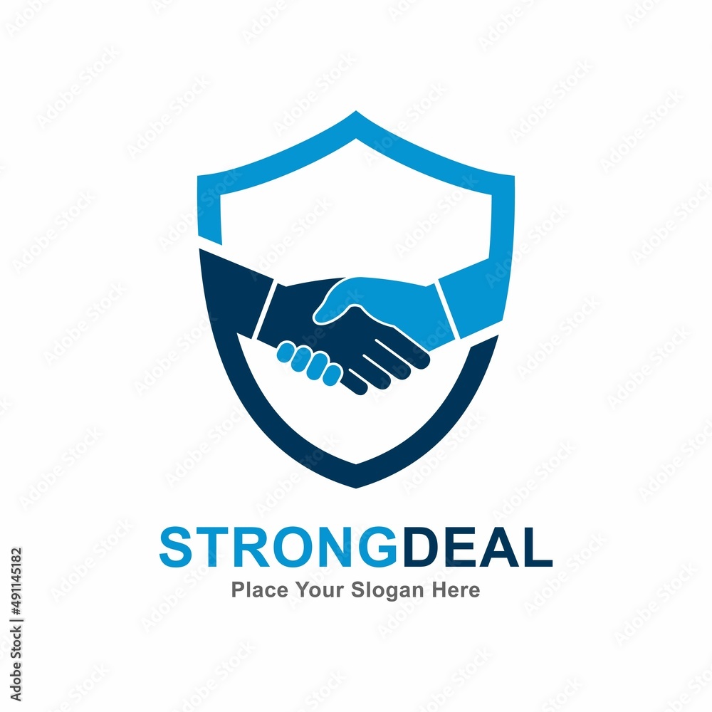 Shield shake hand vector logo template. Suitable for business, protection, and web