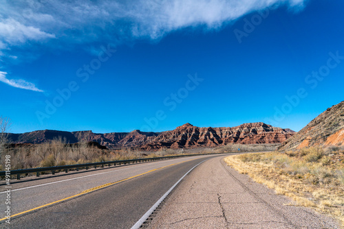 View of Two Way Road in Utha With Curve Ahead