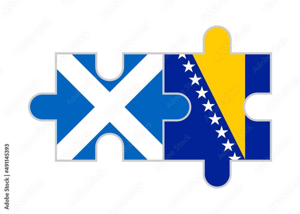 puzzle pieces of scotland and bosnia and herzegovina flags. vector illustration isolated on white background puzzle pieces of scotland and bosnia and herzegovina flags. vector illustration isolated on white background