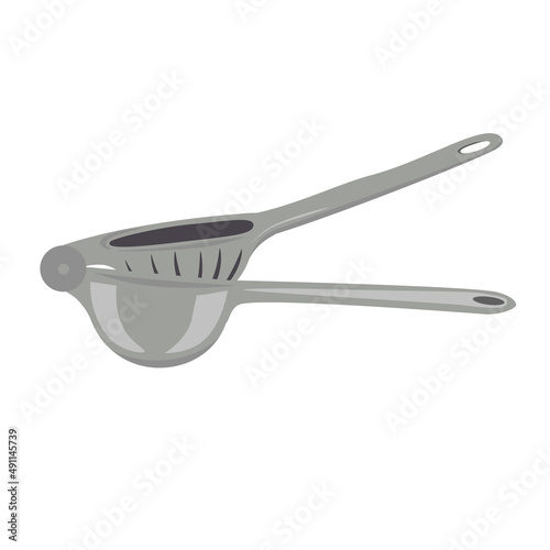 fruit squeezer Vector stock illustration. manual hand press, citrus fruit juicer tool and lemon. Isolated on a white background.