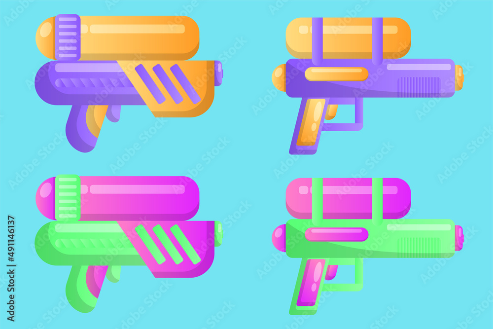 Songkran festival thailand water guns water splash collections design isolated on blue background Songkran festival thailand water guns water splash collections design isolated on blue background