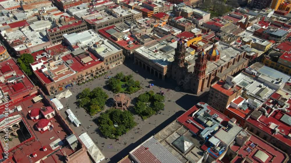 Mexico, San Luis Potosi, City Center, Plaza de Armas, Church, 4K Drone Shot Mexico, San Luis Potosi, City Center, Plaza de Armas, Church, 4K Drone Shot