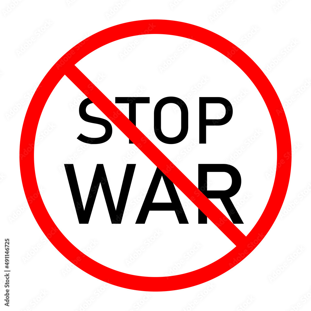 Illustration of stop war sign in red crossed out circle Illustration of stop war sign in red crossed out circle