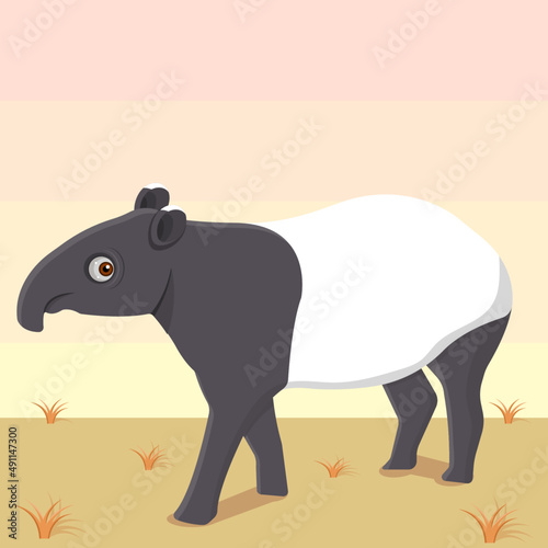 Tapir exotic animal in Dry land Vector Illustration