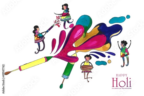 Beautiful artistic pichkari for happy holi colorful card design